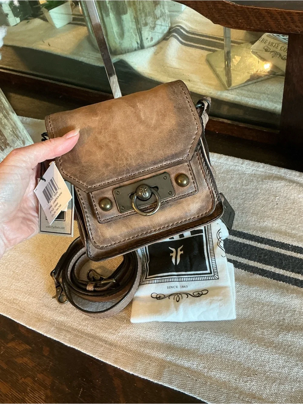 NWT RARE Frye Leather Cameron Mini Crossbody Bag Tan Brown MSRP $288
